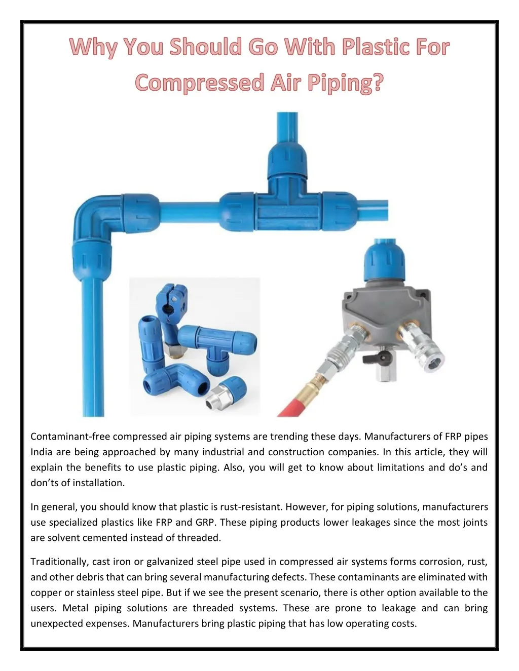 contaminant free compressed air piping systems