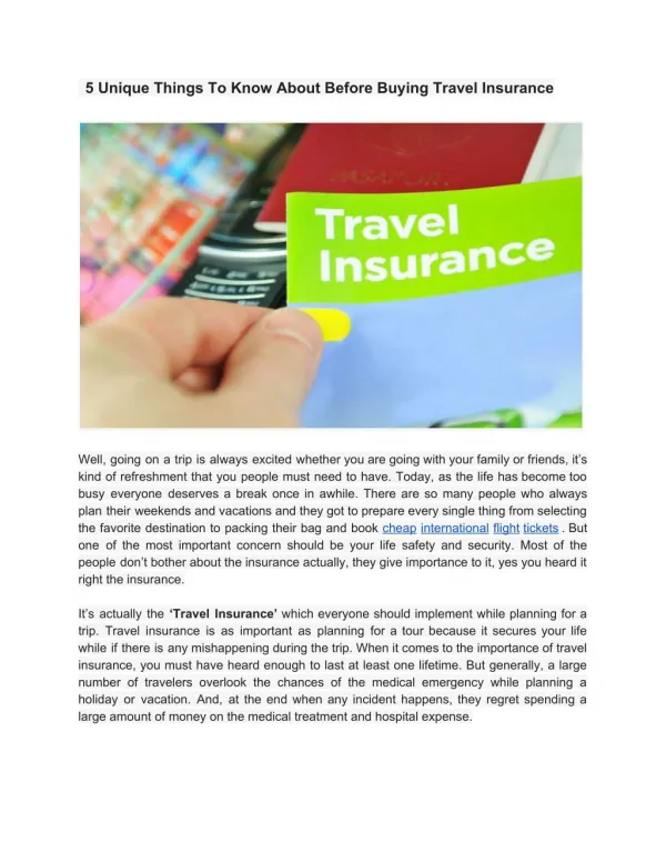 What Kind Of Unique Thinks To Know About Before Buying Travel Insurance