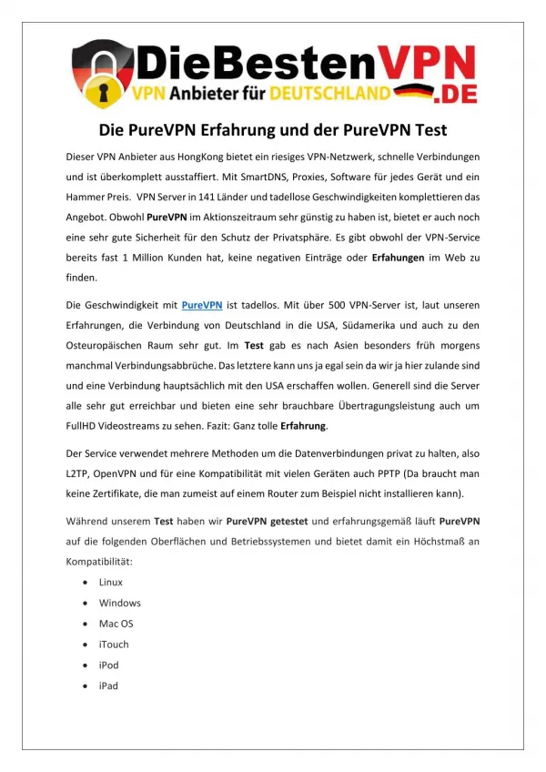 Die PureVPN Erfahrung und der PureVPN Test