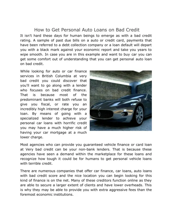 Get Personal Auto Loans on Bad Credit
