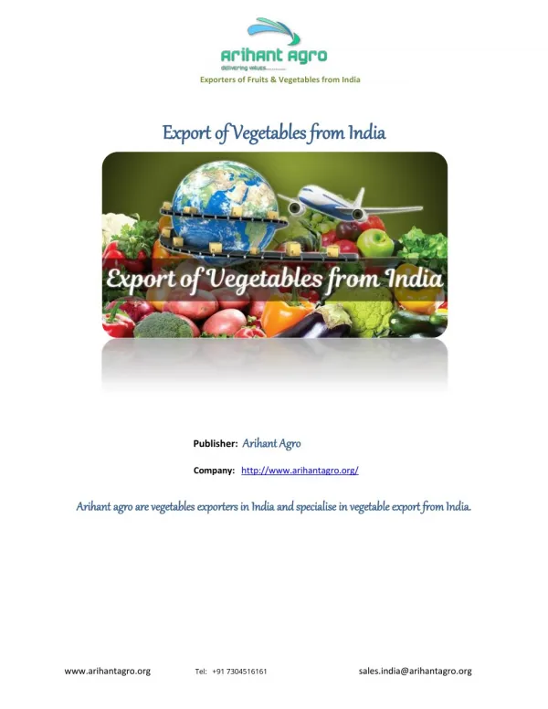 Export of Vegetables from India