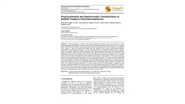 Physicochemical and Spectroscopic Characteristics of Biofield Treated p-Chlorobenzophenone