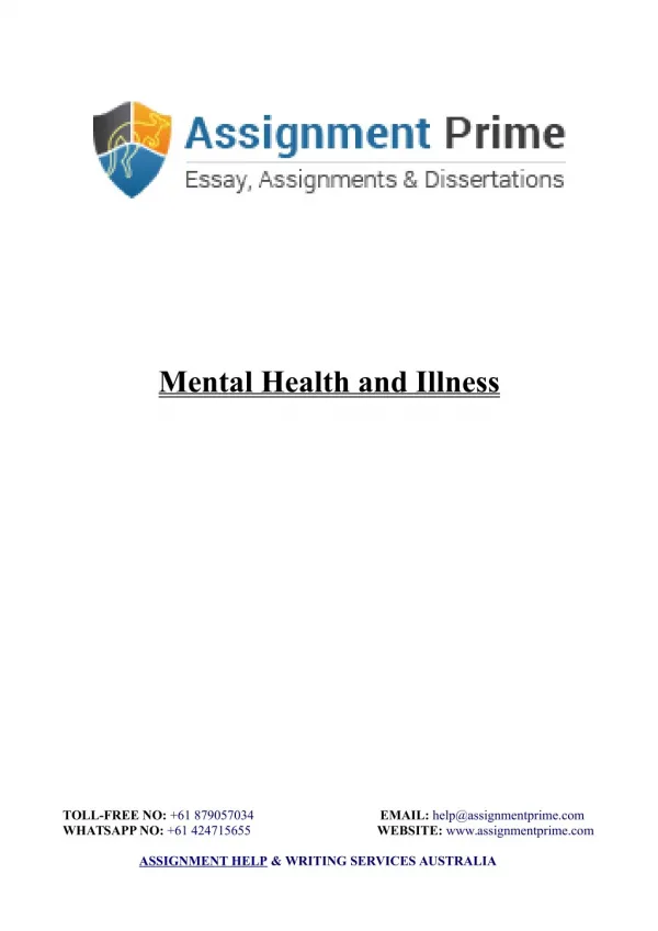 Sample Assignment: Mental Health and Illness