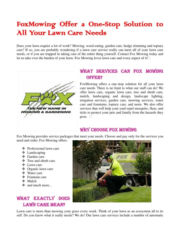 FoxMowing Offer a One-Stop Solution to All Your Lawn Care Needs