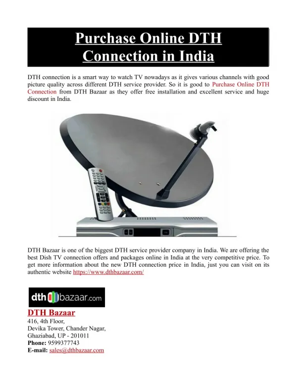 Purchase Online DTH Connection in India