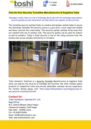 One-On-One Security Turnstiles Manufacturers & Suppliers India - slide 1