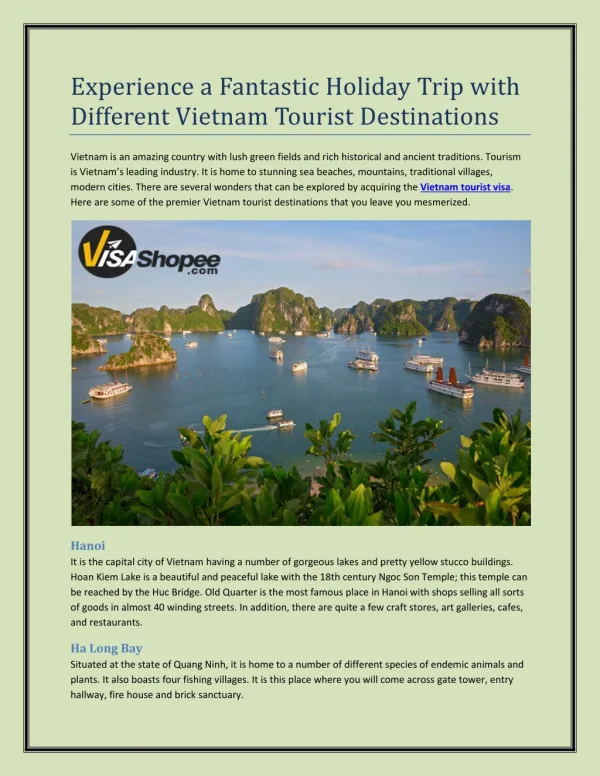 Experience a Fantastic Holiday Trip with Different Vietnam Tourist Destinations