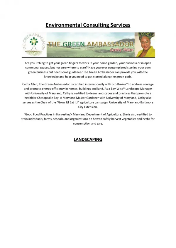 The Green Ambassador Provides Eco Real Estate Environmental Consulting Services