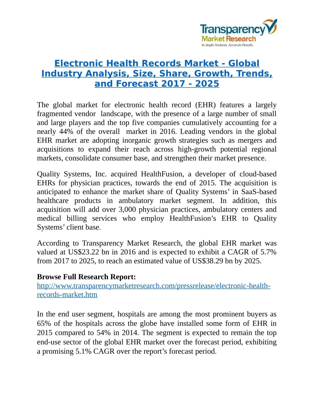 electronic health records market global industry