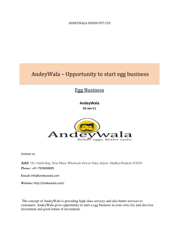 Egg franchise business opportunities in India- Andeywala