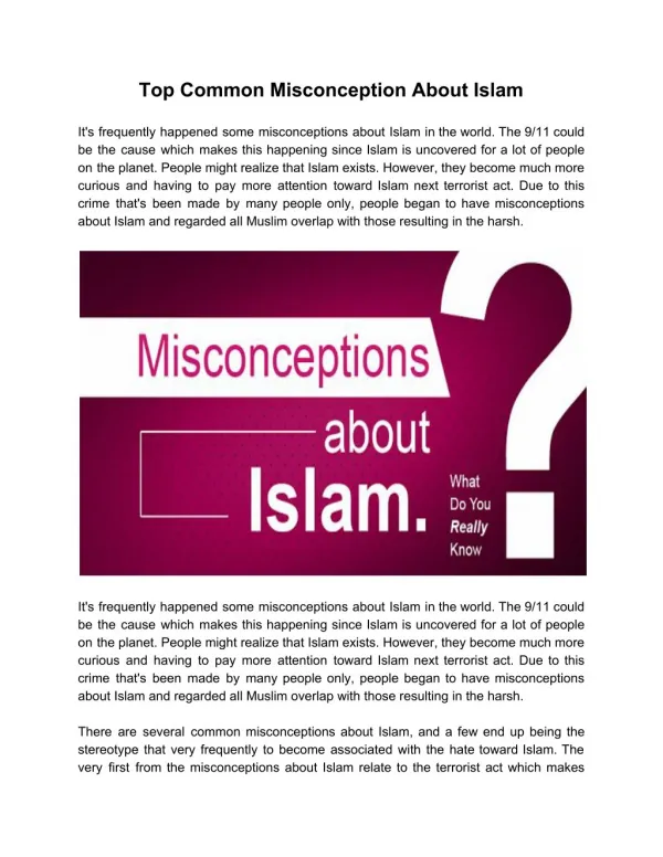 Top Common Misconception About Islam