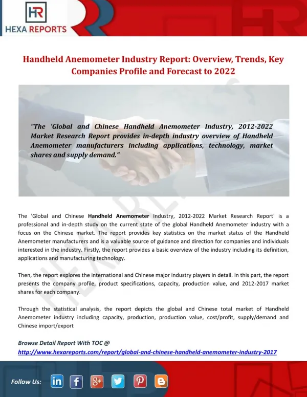 Handheld anemometer industry report overview, trends, key companies profile and forecast to 2022