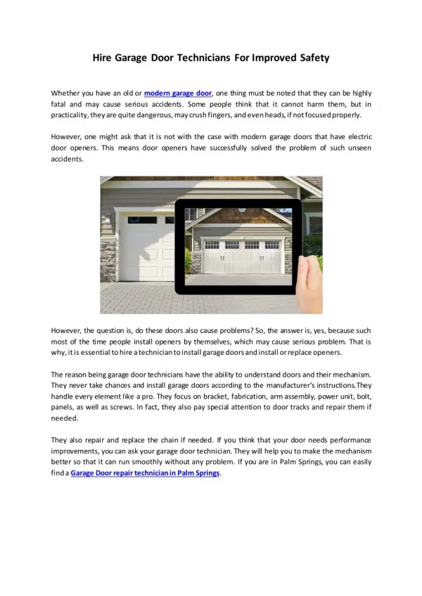 Hire Garage Door Technicians For Improved Safety
