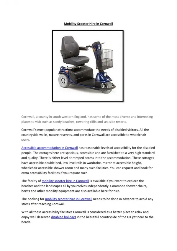 Mobility Scooter Hire in Cornwall