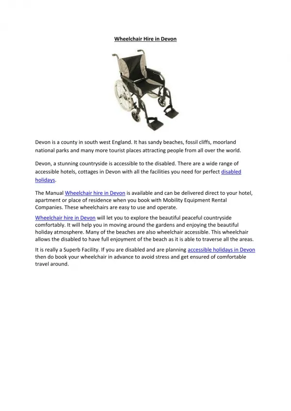 Wheelchair hire in Devon