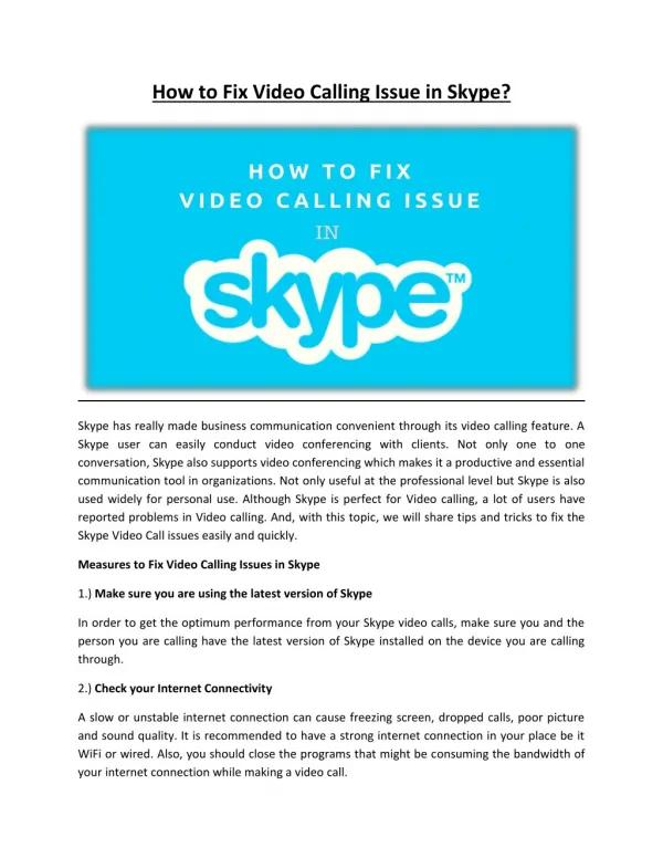 How to Fix Video Calling Issue in Skype?