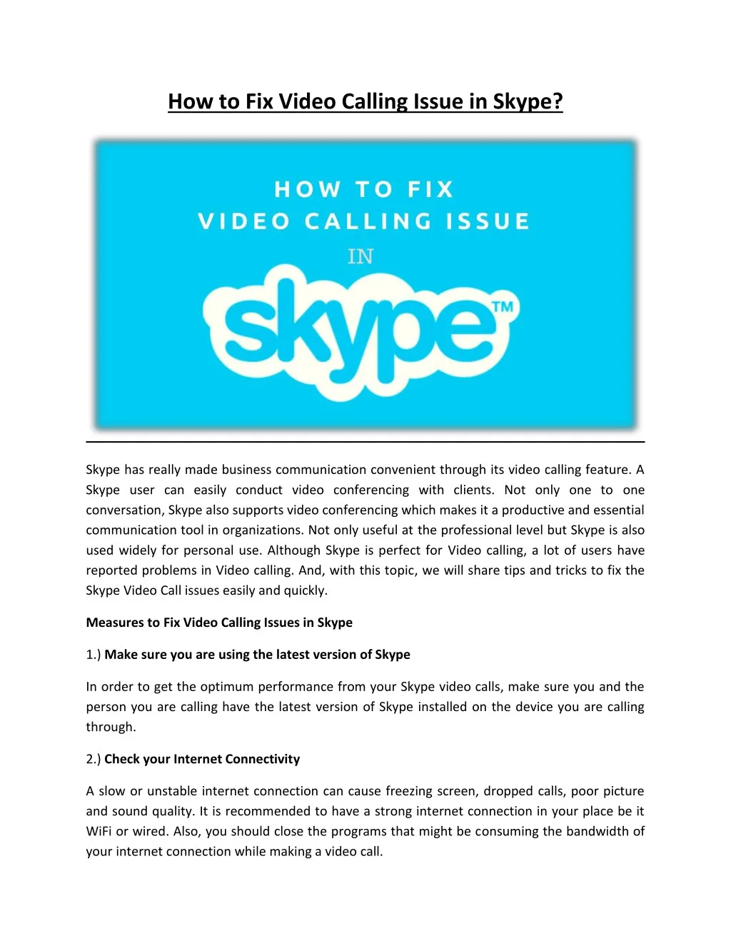 how to fix video calling issue in skype