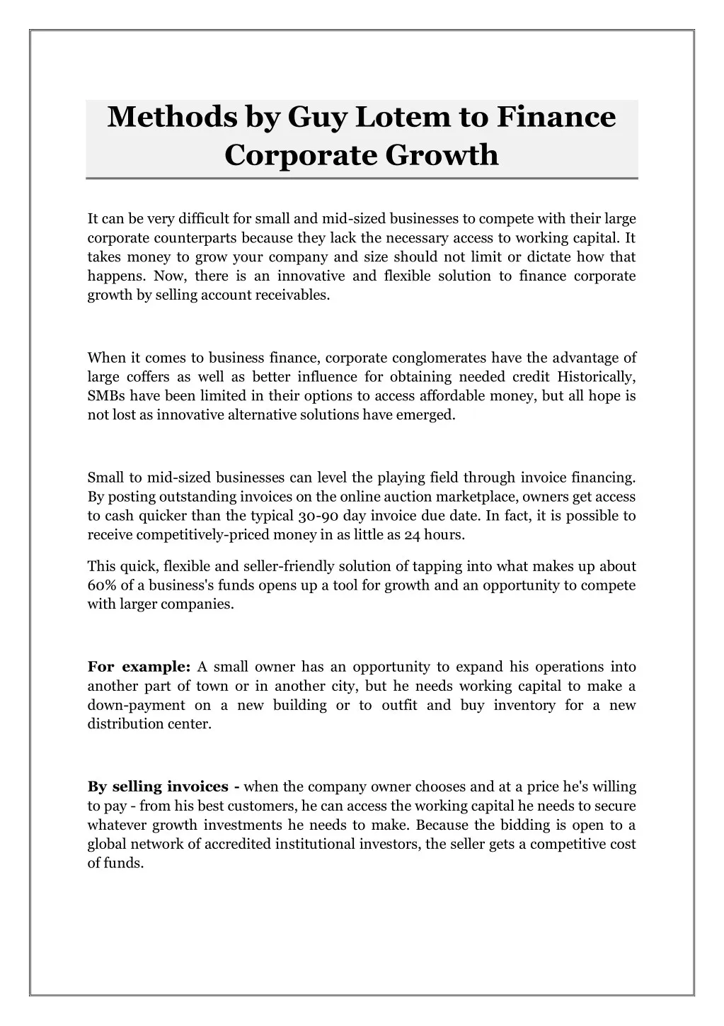methods by guy lotem to finance corporate growth