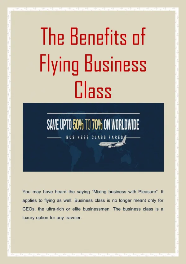 The Benefits of Flying Business Class