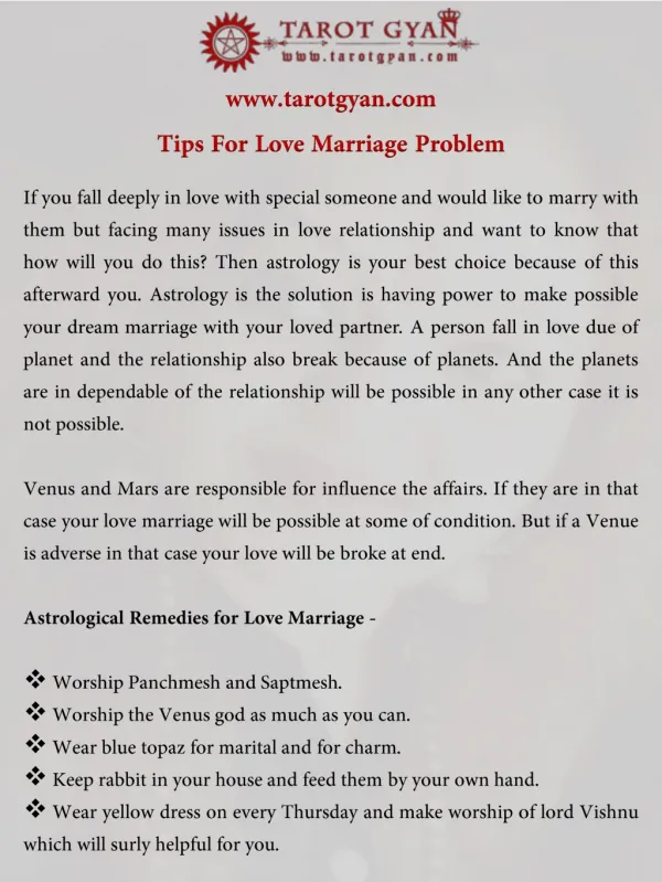 Tips For Love Marriage Problem