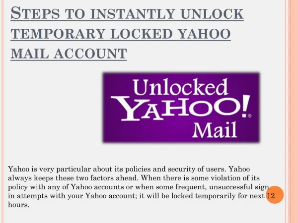 Steps to instantly unlock temporary locked yahoo mail account