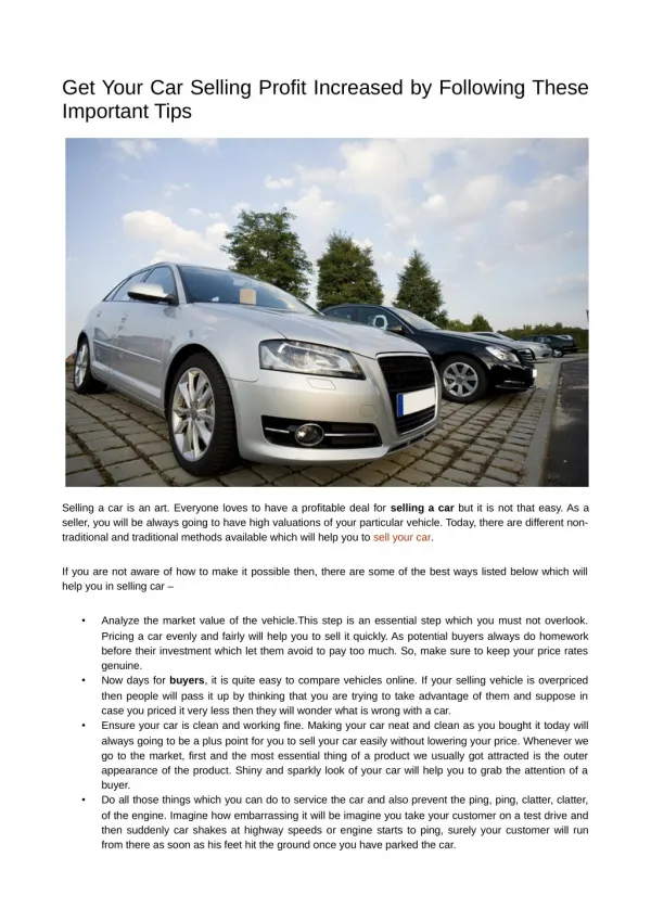 Get your car selling profit increased by following these important tips