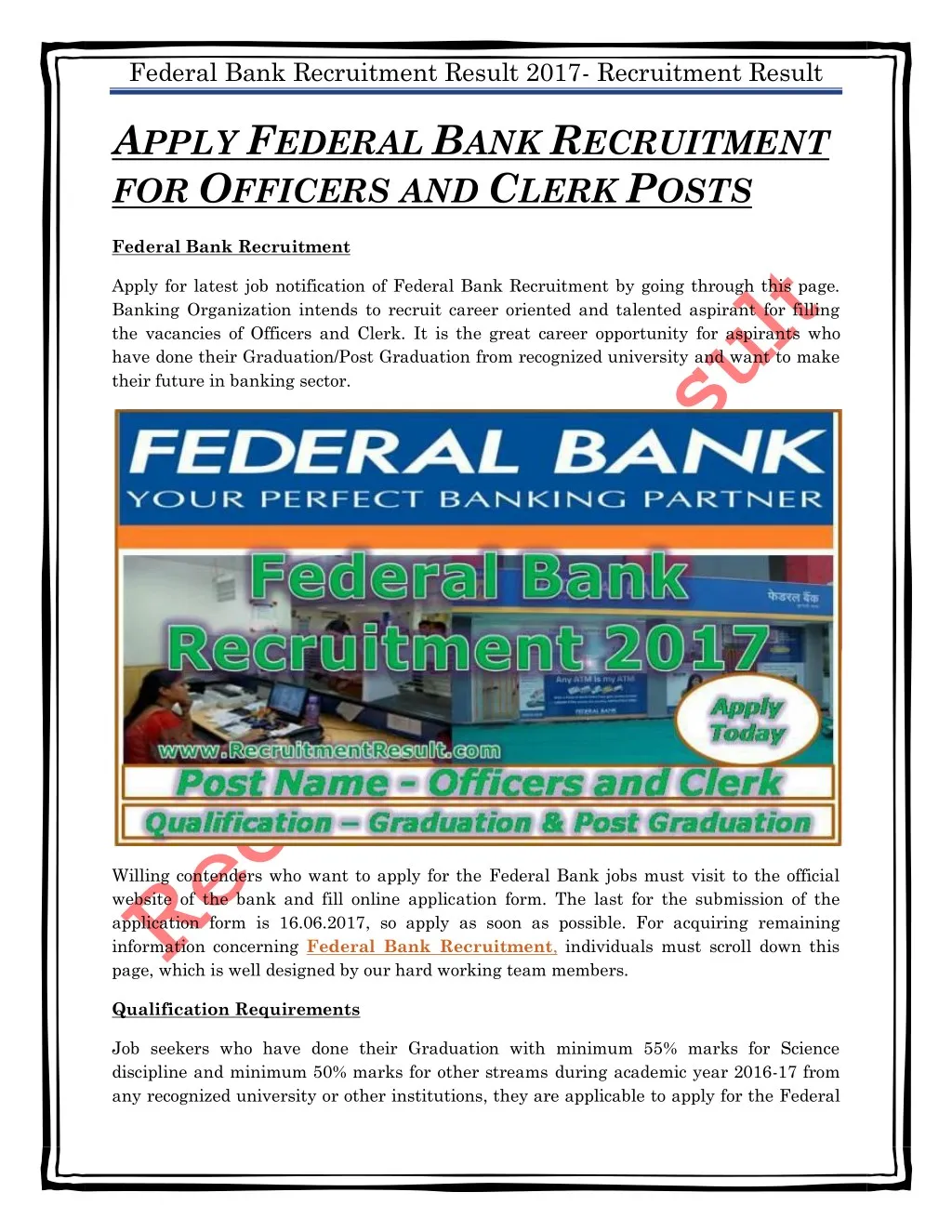 federal bank recruitment result 2017 recruitment