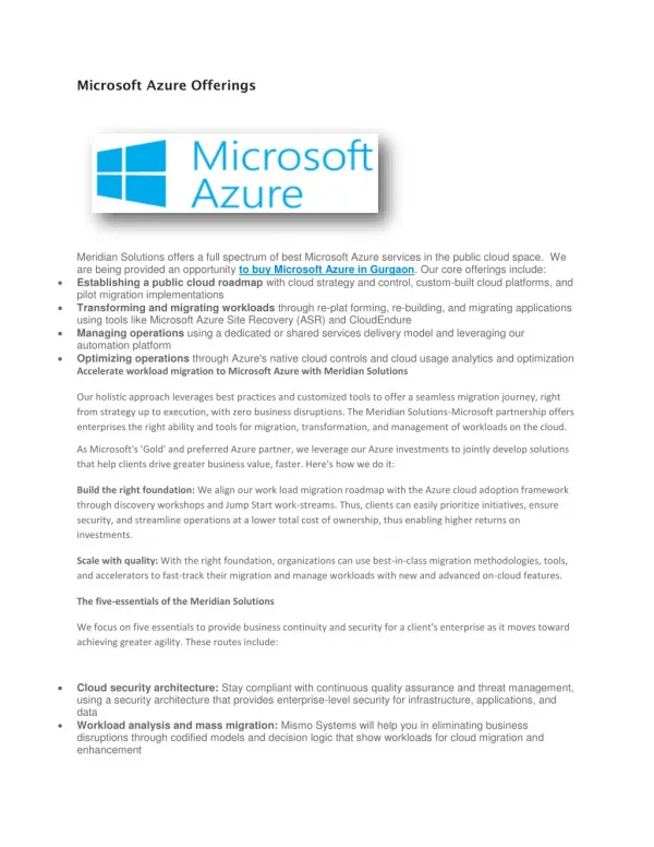 Microsoft Azure Offerings