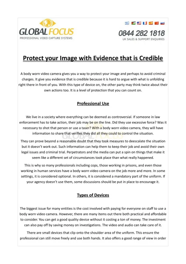 Protect Your Image With Evidence That is Credible by Global Focus Ltd