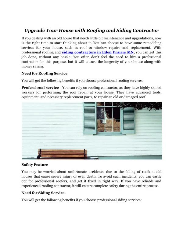 Roofing & Siding Contractors Eden Prairie MN