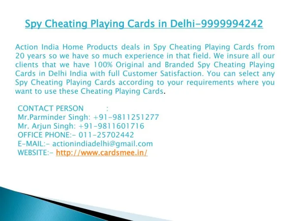 Spy Marked Cheating Playing Cards in Delhi