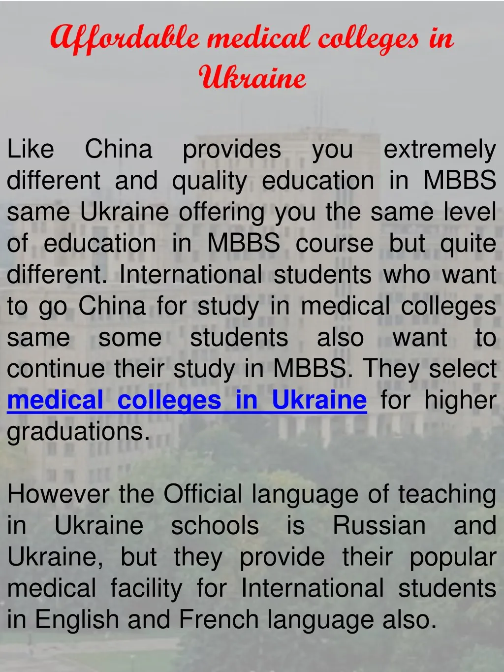 affordable medical colleges in ukraine
