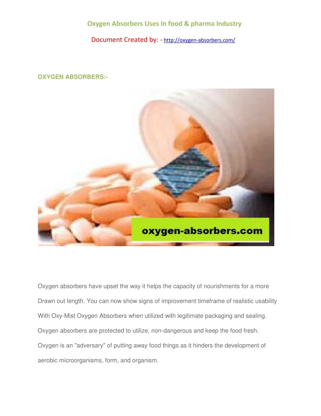 oxygen absorbers uses in food pharma industry