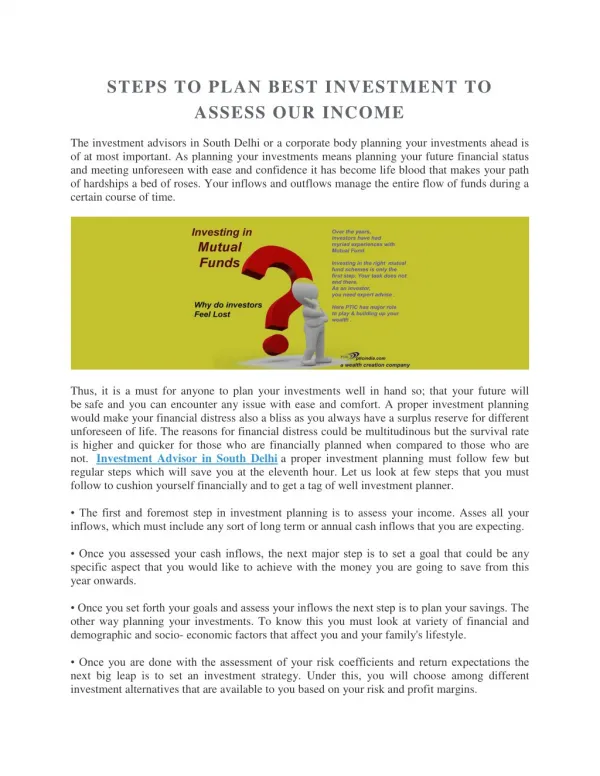 STEPS TO PLAN BEST INVESTMENT TO ASSESS OUR INCOME
