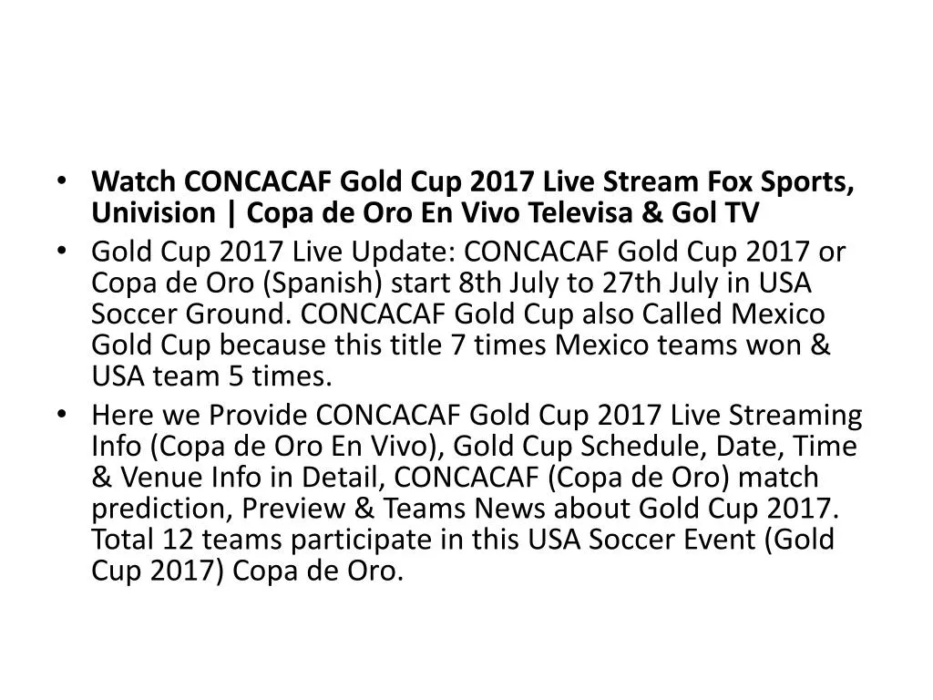 watch concacaf gold cup 2017 live stream