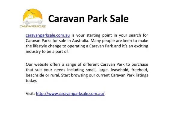 Caravan Parks for Sale in Australia