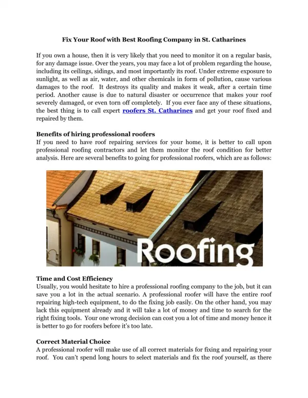 Roofers St. Catharines - Northern