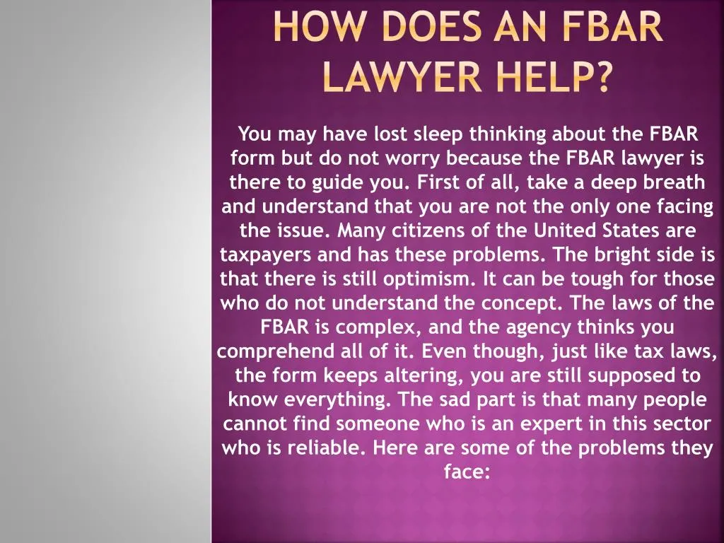 how does an fbar lawyer help