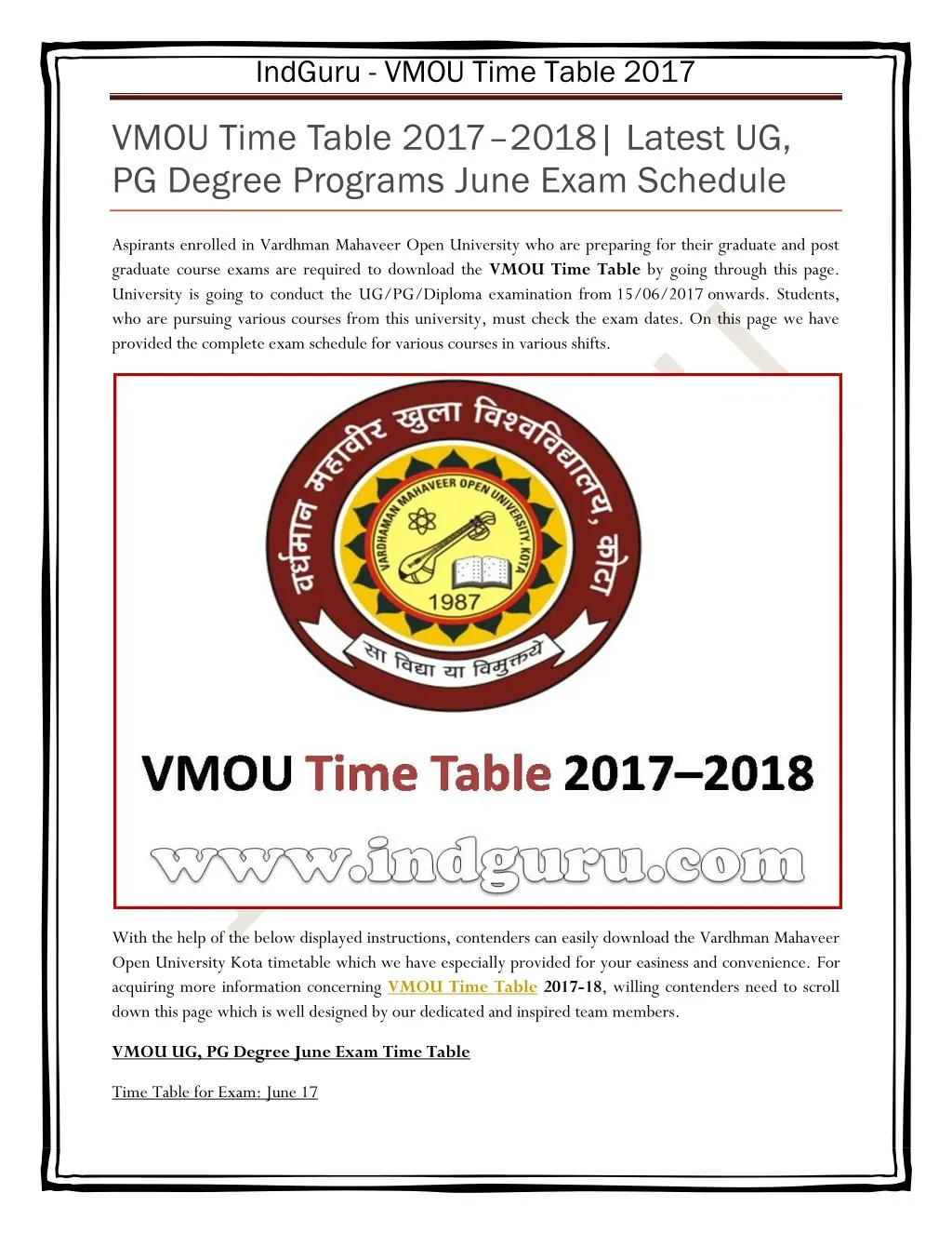 indguru vmou time table 2017