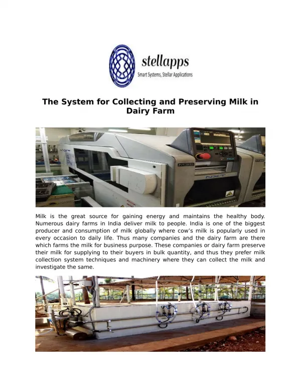 The System for Collecting and Preserving Milk in Dairy Farm