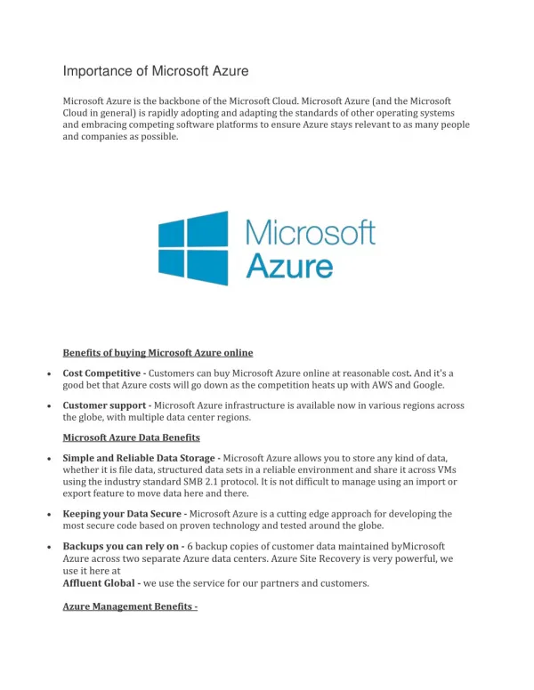 Importance of Microsoft Azure
