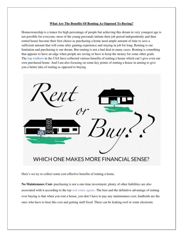 What Are The Benefits Of Renting As Opposed To Buying