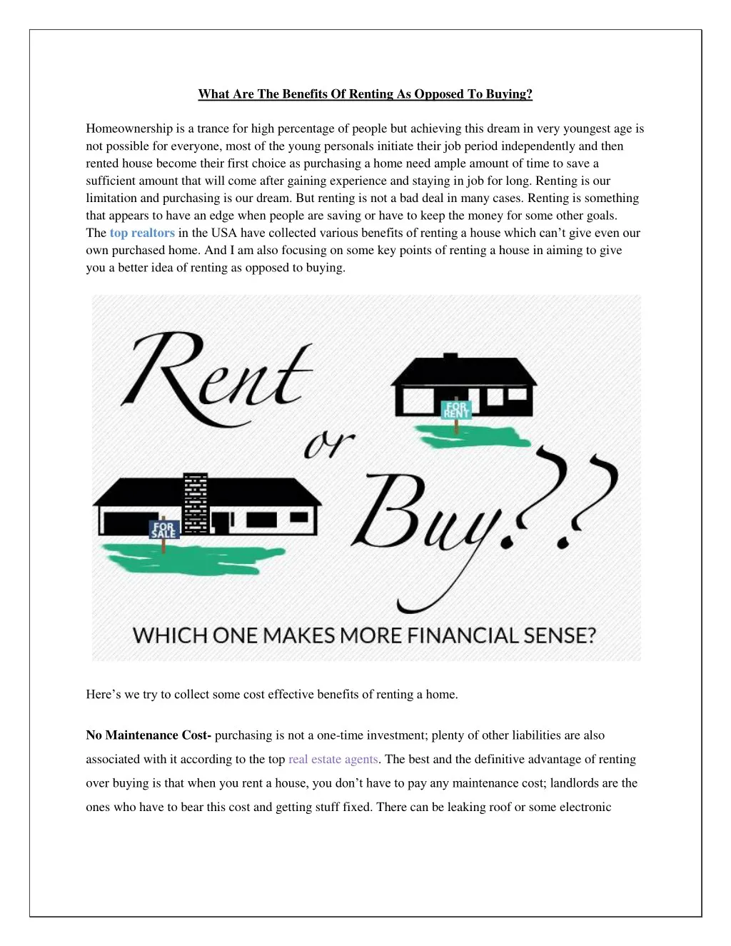 what are the benefits of renting as opposed