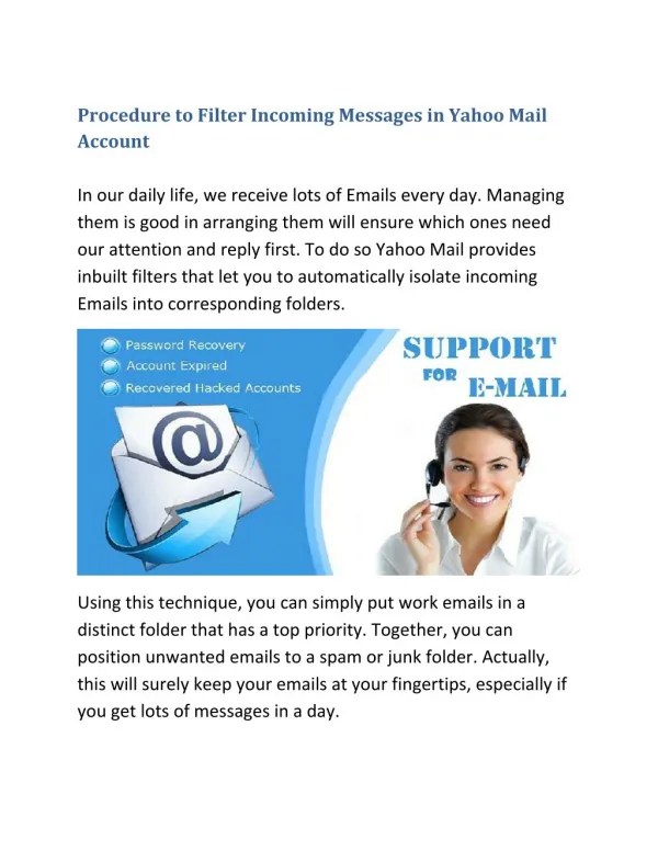 Procedure to Filter Incoming Messages in Yahoo Mail Account