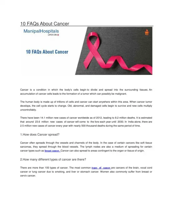 FAQs About Cancer - Manipal Hospital