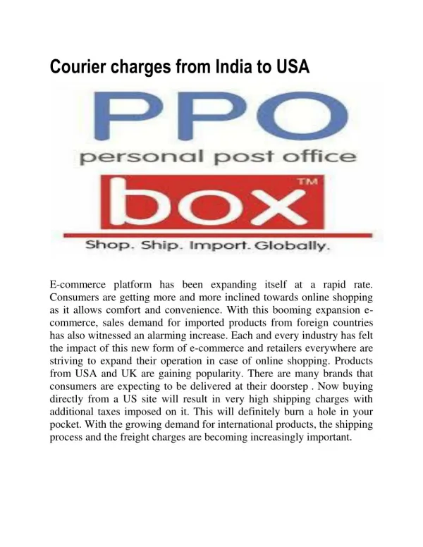 Courier charges from india to usa | PPOBox(Personal Post Office)