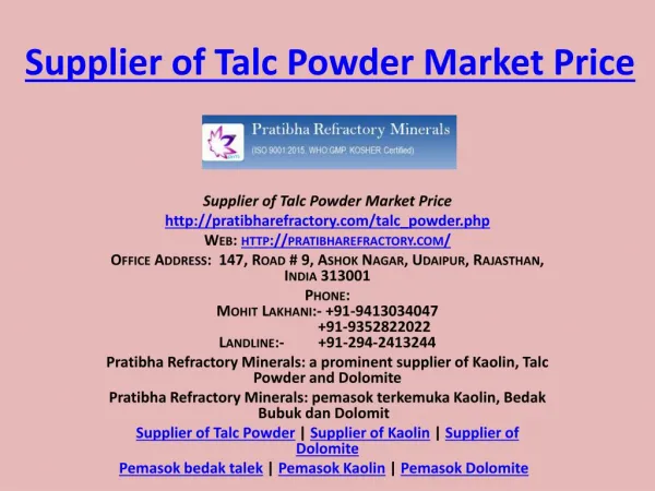 Supplier of Talc Powder Market price