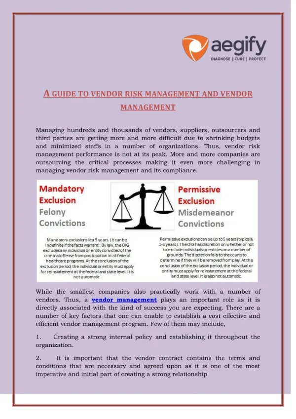 A guide to vendor risk management and vendor management : Aegify