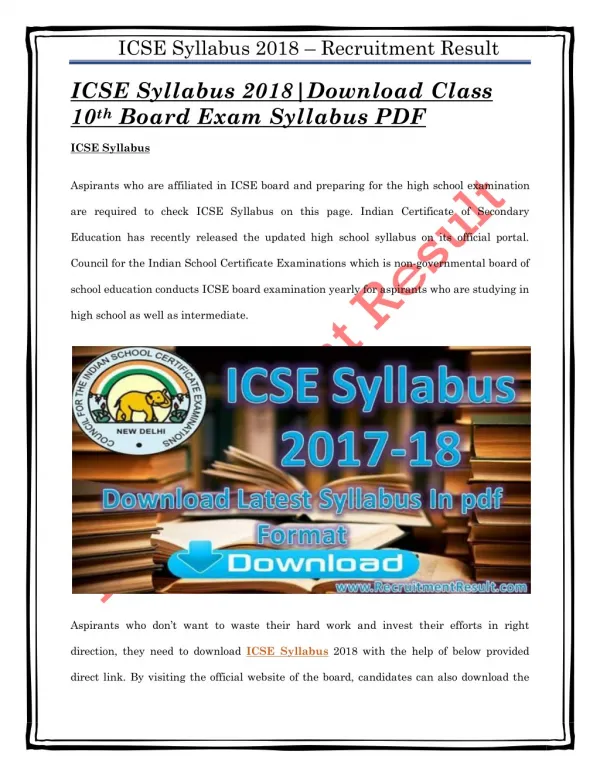 ICSE Syllabus 2018|Download Class 10th Board Exam Syllabus PDF