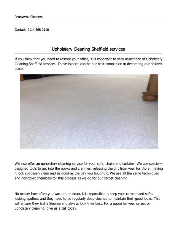 Upholstery Cleaning Services in Sheffield